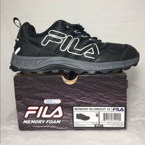 FILA Mens Shoes Memory Foam  Black Silver, Size 8